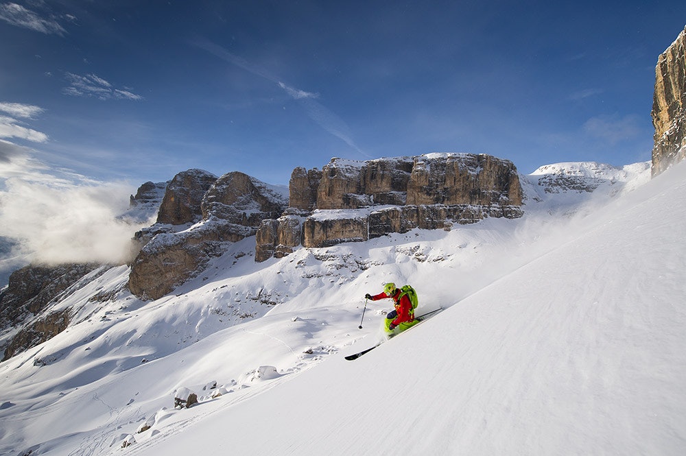 KØFRI: Vi opplevde lite mennesker i fjellet på dager det burde vært mange der. Selv om Dolomittene er populært for rando, betyr det ikke at de kriger om førstespor. Foto: Hans Kristian Krogh Hanssen