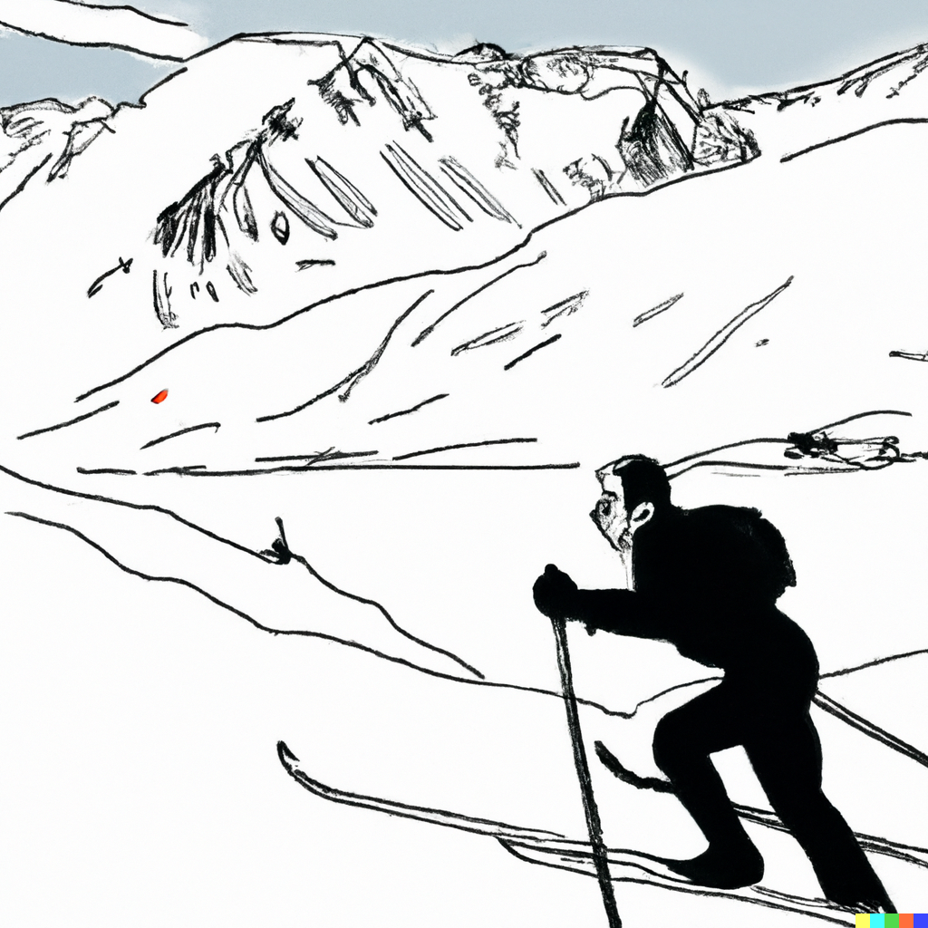 LYNGEN: Dall-E tegner «skimo in Lyngen», ettersom ski touring tydeligvis ga treff mot langrenn.