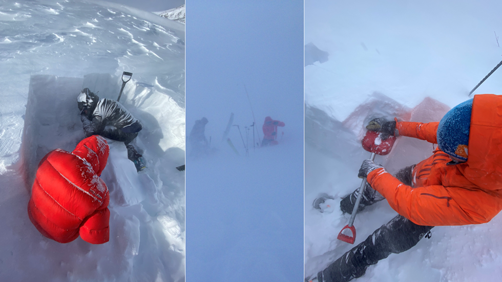 TAR IKKE JULEFERIE: Observatører på jobb for å sjekke snøforholdene. Foto: Markus Landrø