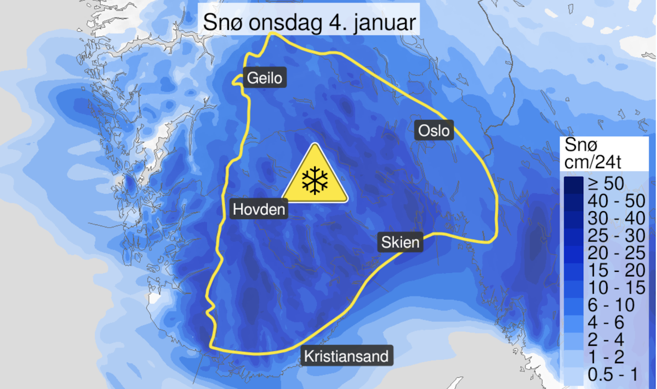 SNØ: Yr.no har sendt ut farevarsel om store snømengder i Agder og på Østlandet nå på onsdag. SNØ: Yr.no har sendt ut farevarsel om store snømengder i Agder og på Østlandet nå på onsdag.