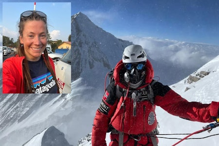 AMBISIØS: Kristin Harila satser på å bestige alle verdens 8000-meterstopper på rekordtid i 2023 - uten kunstig oksygen. Foto: Kristin Harila (innfelt) og 8k Expeditions
