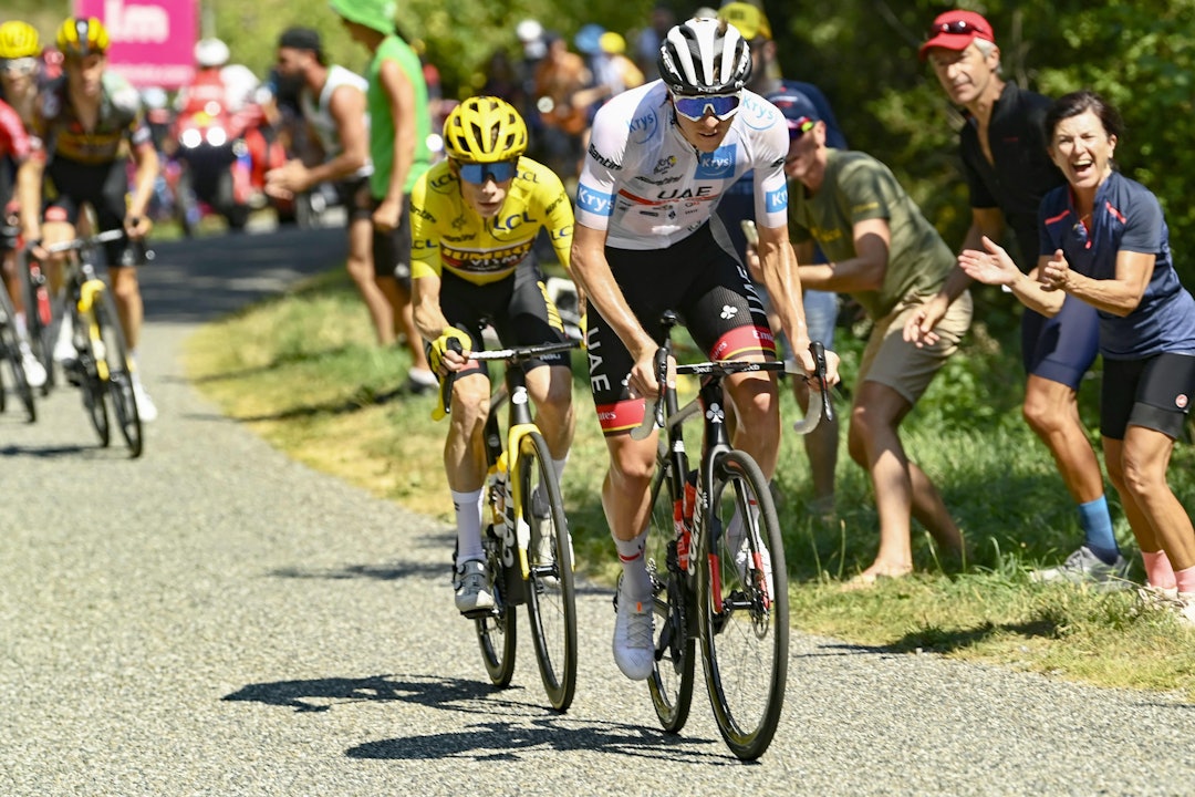 TOUR-DUELL: Fjorårets Tour de France-duellanter, Tadej Pogacar og Jonas Vingegaard, møtes til dyst. Foto: Cor Vos