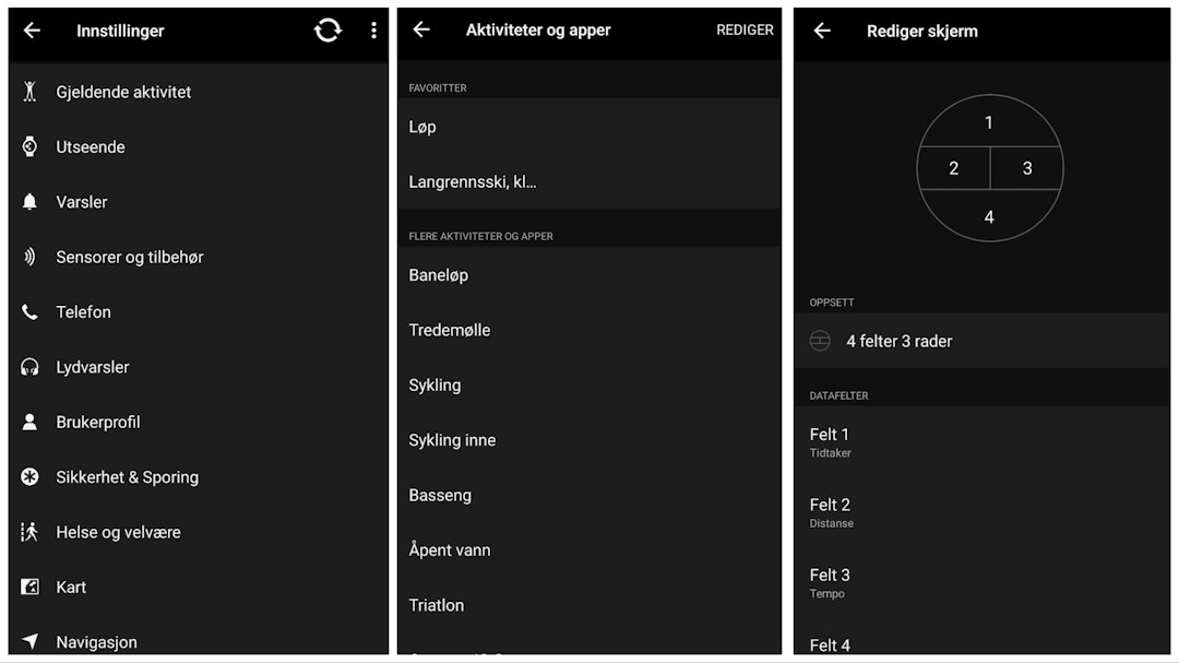 TILPASNING I APP: I Garmin Connect-appen kan du flikke på det du vil av utseende og datafelter.