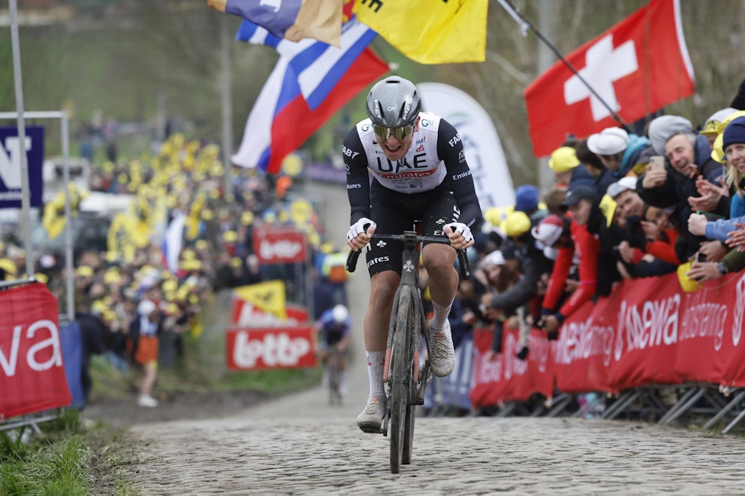 OVERLEGEN: Tadej Pogacar hadde allerede distansert alle konkurrentene foran siste bakke i Flandern rundt. Foto: Cor Vos OVERLEGEN: Tadej Pogacar hadde allerede distansert alle konkurrentene foran siste bakke i Flandern rundt. Foto: Cor Vos
