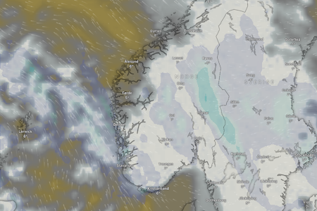 Temperatureren vil variere, og for mange fjellstrøk vil nedbøren komme som regn eller sludd. Illustrasjon: Windy Temperatureren vil variere, og for mange fjellstrøk vil nedbøren komme som regn eller sludd. Illustrasjon: Windy