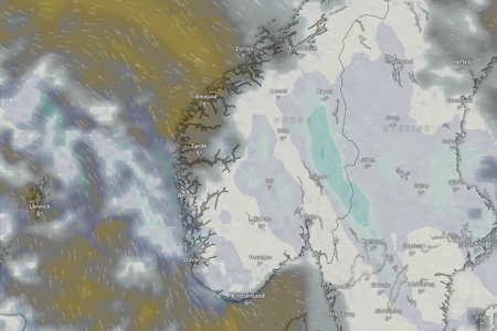 Temperatureren vil variere, og for mange fjellstrøk vil nedbøren komme som regn eller sludd. Illustrasjon: Windy