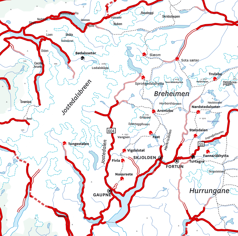 KART: Breheimen ligger sentralt plassert, mellom Jostedalsbreen, Hurrungane og breheimen kart