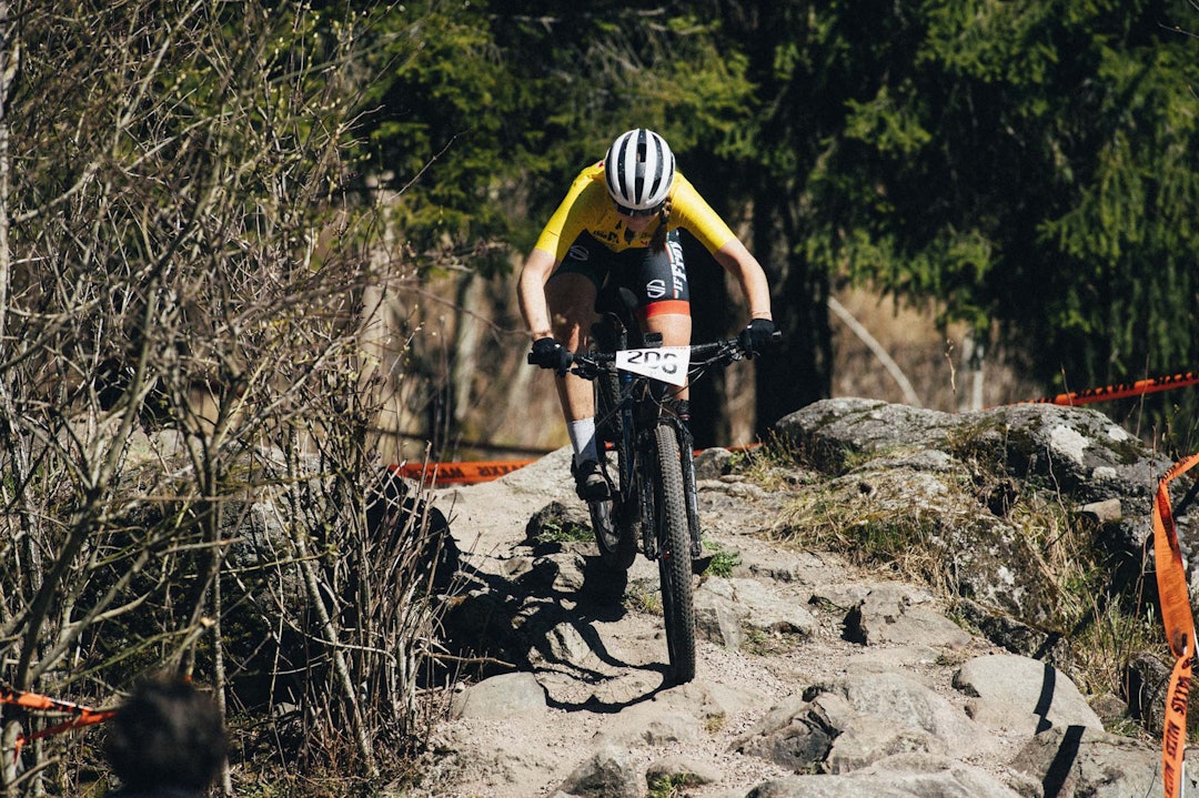 Oda LaForce fikk utenlands konkurranse å bryne seg på, og ble henholdsvis nummer tre, fire og seks i helgens ritt. Foto: Kristoffer H. Kippernes. rye terrengsykkelfestival