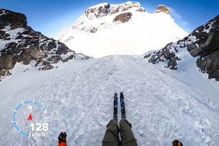 128 KM/T: Her oppnår Benjamin Forthun toppfarten i Jotunheimen. 128 KM/T: Her oppnår Benjamin Forthun toppfarten i Jotunheimen.
