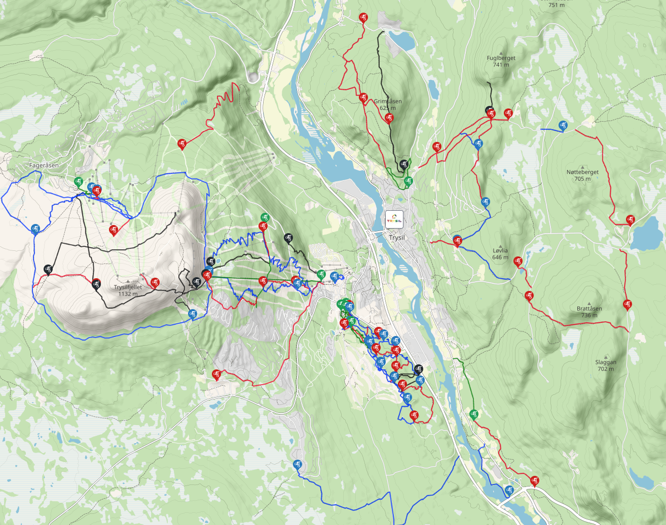 Eit utsnitt av kva som kan vente deg av sykling i kort avstand frå festivalens kjerne! Foto: Skjermdump trailguide.net