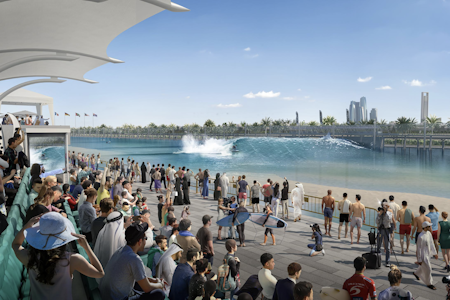 MIDT I ØRKENEN: Bølgebassenget i Abu Dhabi vil bli verdens største i sitt slag.