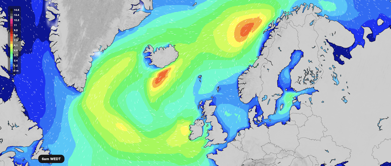 SURFLINE: Bølgevarselet for Norge onsdag 20. september. Skjermdump: Surfline SURFLINE: Bølgevarselet for Norge onsdag 20. september. Skjermdump: Surfline