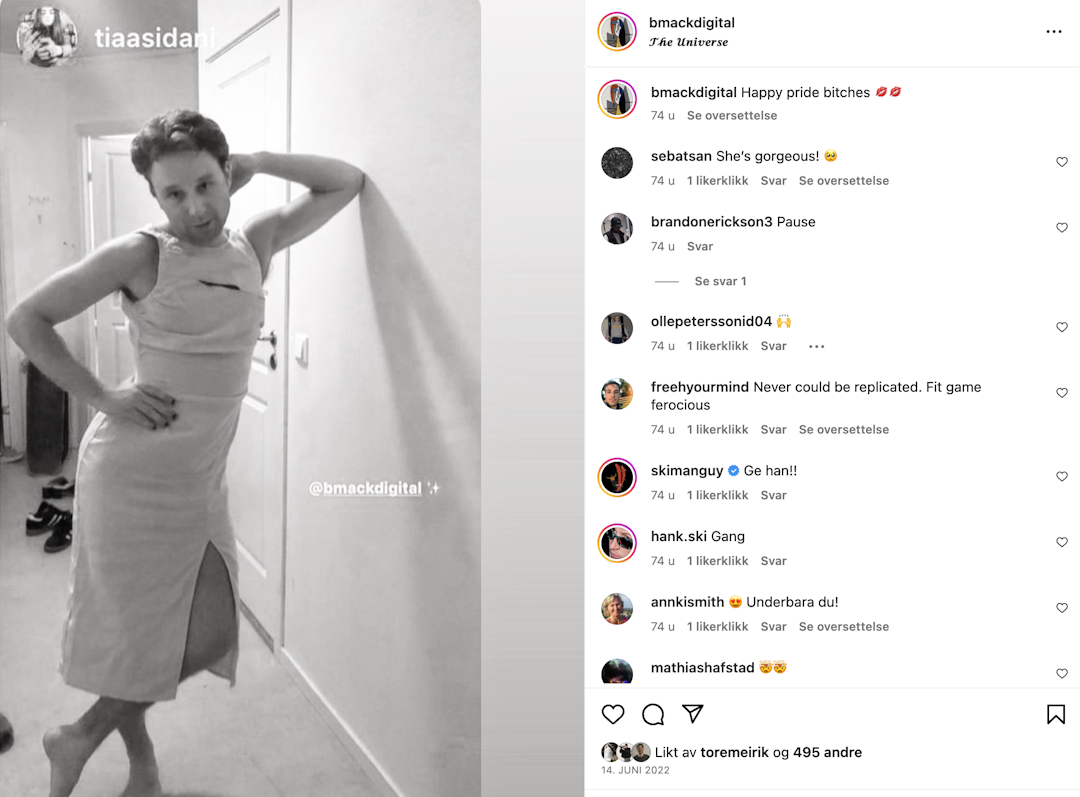 HAPPY PRIDE, BITCHES: Et av Maximillians tidligste innlegg med kjole på Instagram. HAPPY PRIDE, BITCHES: Et av Maximillians tidligste innlegg med kjole på Instagram.