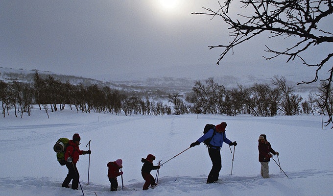 Lang, lang rekke på Tyin-Filefjell i februar. Foto: Jørn H. Moen