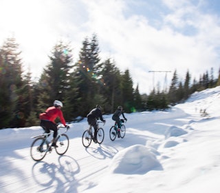 DGER SOM DETTE: De vinterbrøytede grusveiene i Nordmarka er et eldorado for Oslo-syklister. Ring 4 er den mest populære vinterrunden av alle. Foto: Henrik Alpers.