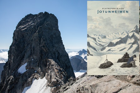 VIKTIG: Den nye klatreføreren for Jotunheimen (til høyre) er kanskje ikke like viktig for klatring i Jotunheimen som fjelltoppen til venstre - men bare så vidt. klatrefører og store skagastølstind