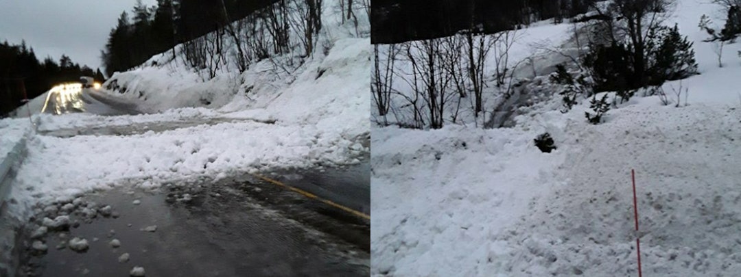 TROMS: Dette sørpeskredet krysset E6 ved Mørsvikelva i Salten tirsdag. Foto: Statens vegvesen/ regobs skred over vei