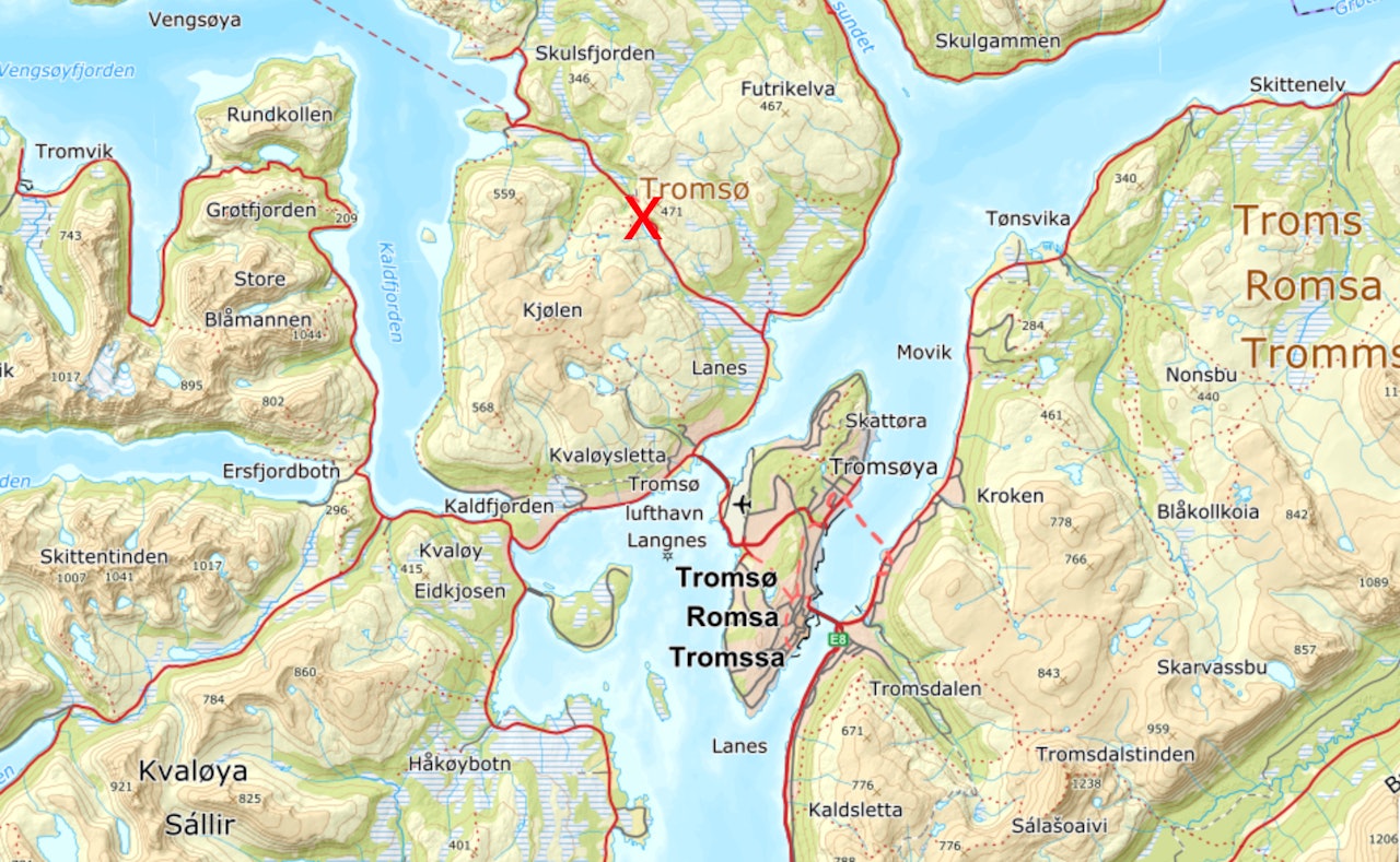 kart med tromsø og kvaløya