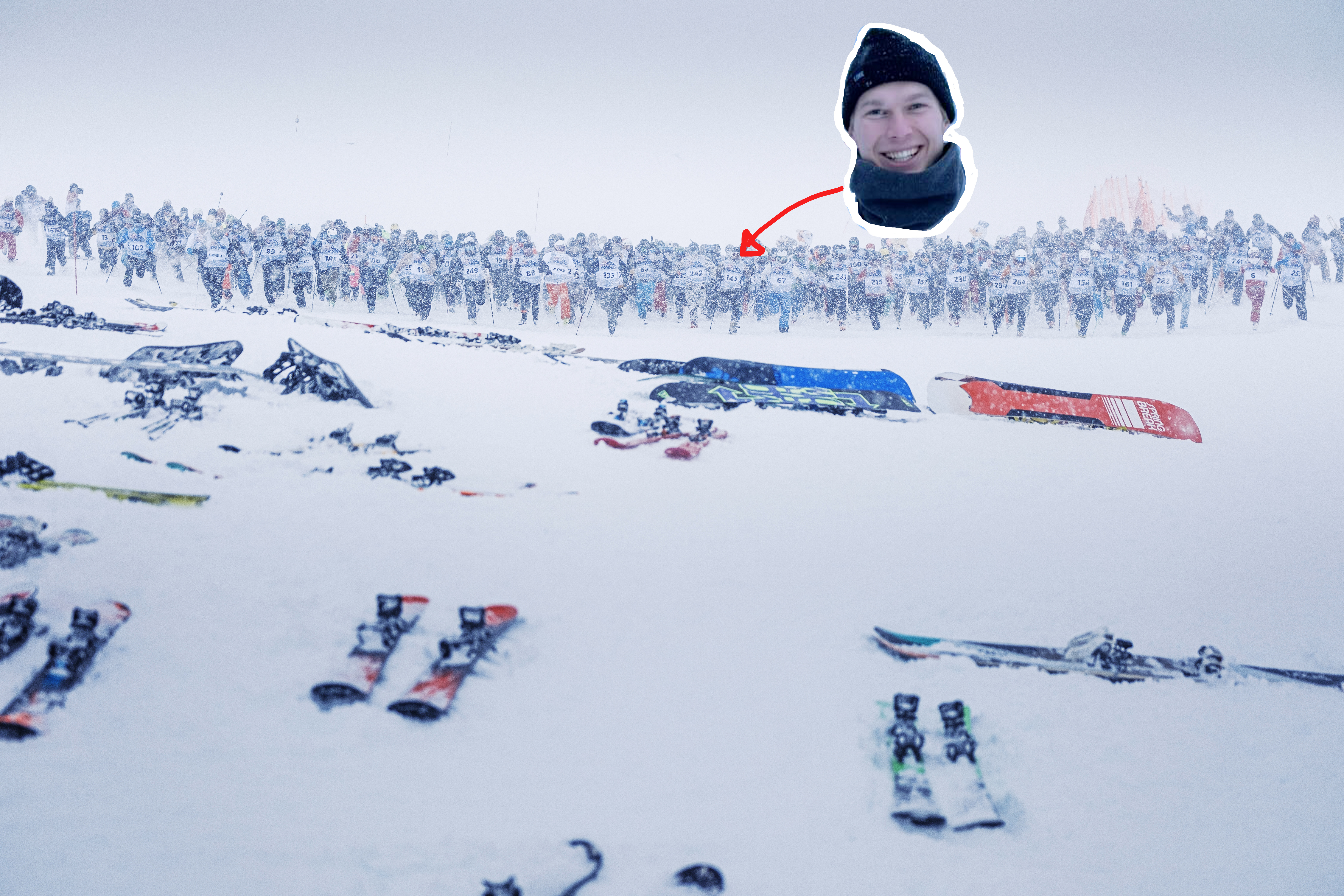 FELLESSTART: – Det er en fordel å komme ut fra skibytte som topp fem, så er det lurt å ha finpusset løpeformen i skistøvler og øve seg på å kaste seg i skiene, sier Anton Sæten. Foto: Red Bull Content Pool