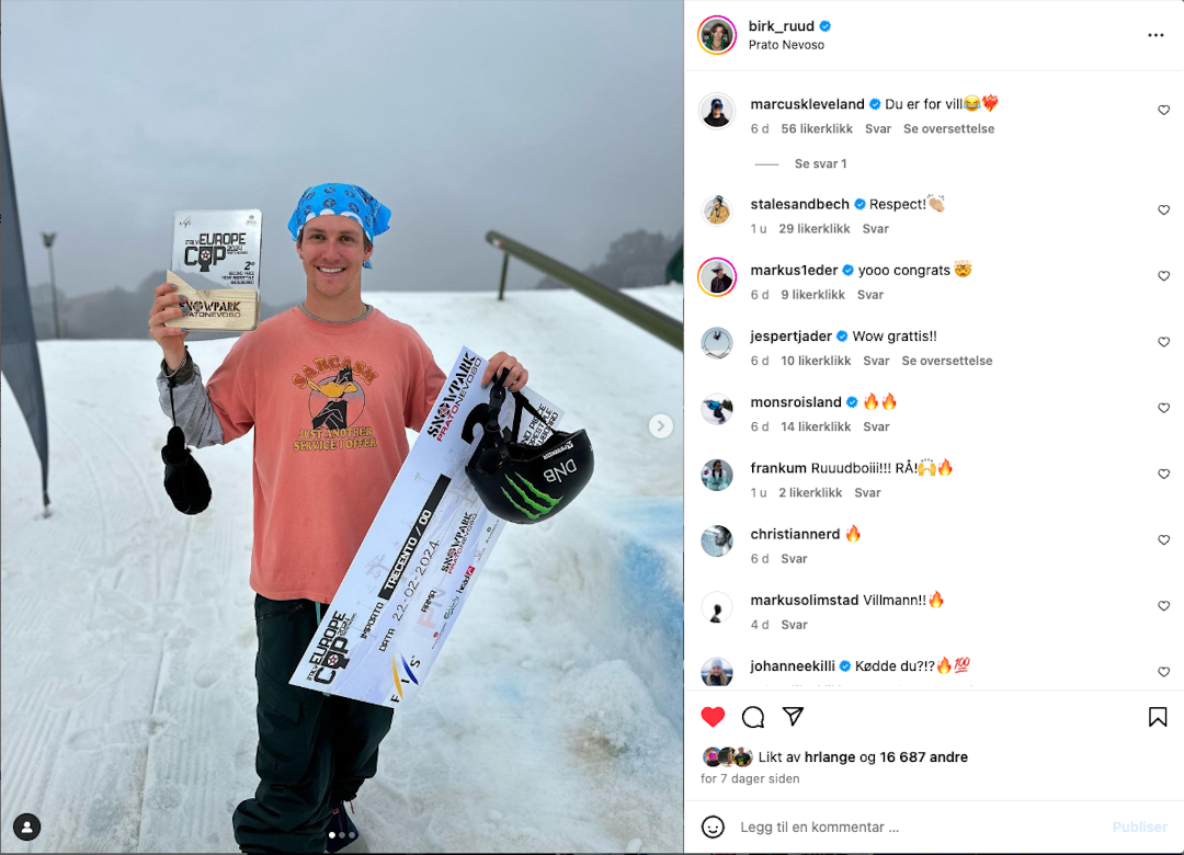 ANDREPLASS I SLOPESTYLE: Birk Ruud fikk en andreplass under en europacup italienske Prato Nevoso, i slopestyle.
