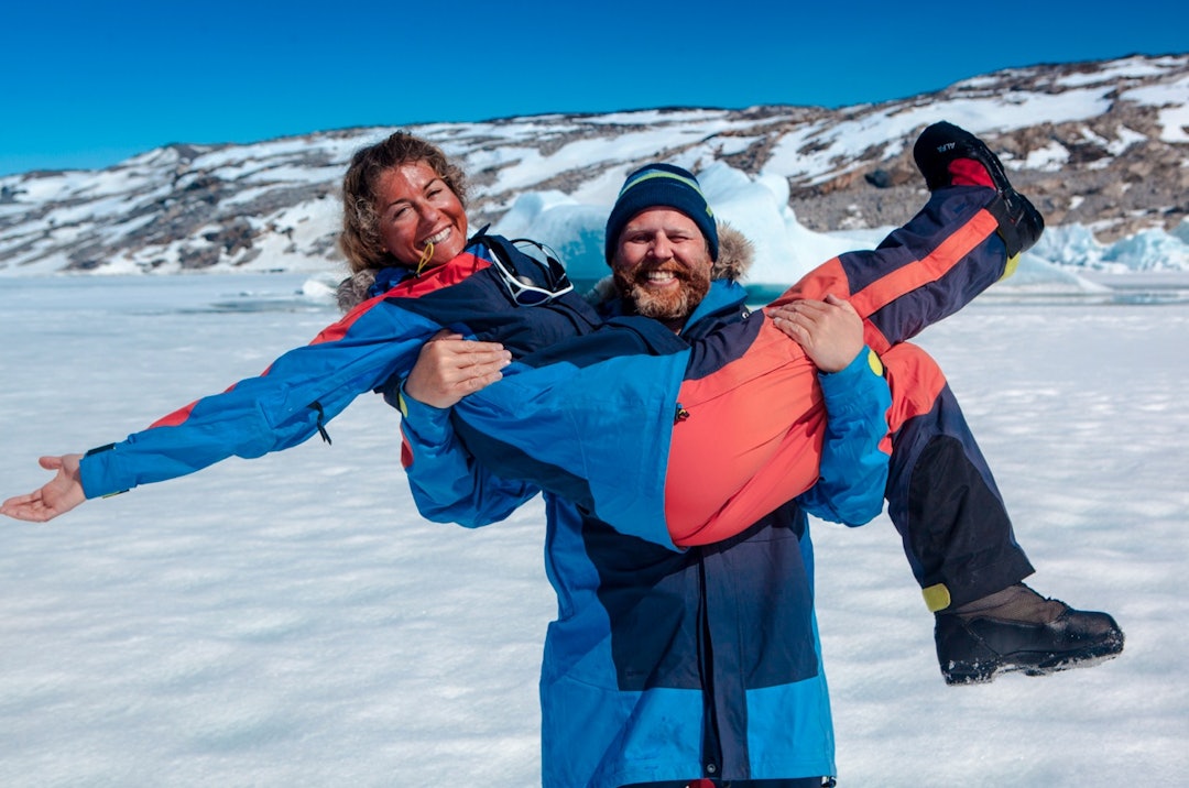 VI KLARTE DET: «Tjukken & Lillemor» har gått over Grønland! Foto: Sveinung Svendsen   cecilie skog og truls svendsen