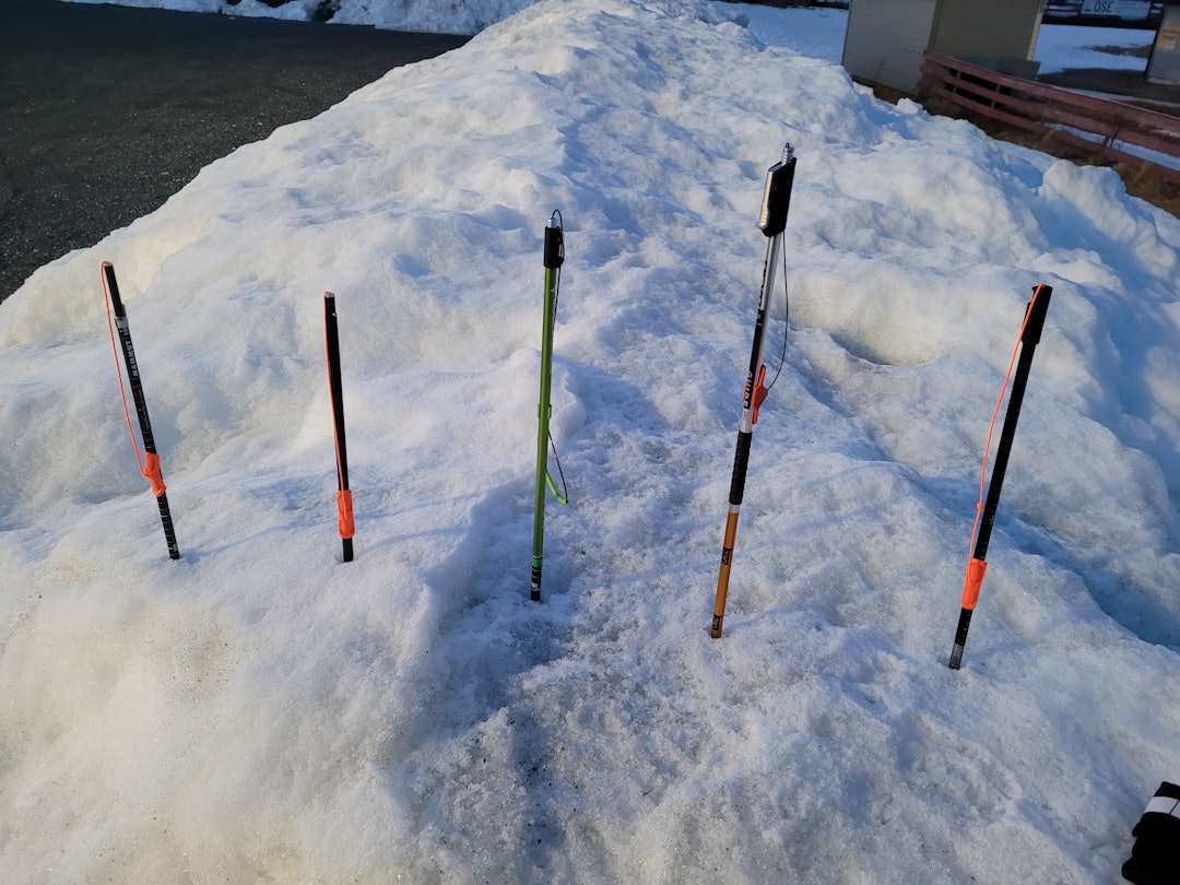 Testing I hard snø. Foto: Christer Lundberg Nes søkestenger i snø