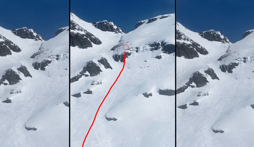 FALLET: Like før droppet hektet deltageren skien slik at den falt av. Den bratte facen gjorde at hun skled ned fjellsiden.