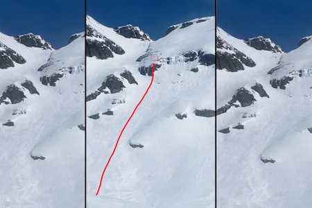 FALLET: Like før droppet hektet deltageren skien slik at den falt av. Den bratte facen gjorde at hun skled ned fjellsiden.