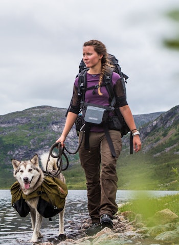 VELKOMMEN TIL ÅNDERDALEN: Fra rolig og lun furuskog på innersida, til høye og ville fjell som møter storhavet som en vegg i vest. Velkommen til Ånderdalen Nasjonalpark. At hunden (i dette tilfellet, Leina) er menneskets beste venn og hjelper, er det for øvrig ingen tvil om. Foto: Magnus Davidsen ånderdalen nasjonalpark