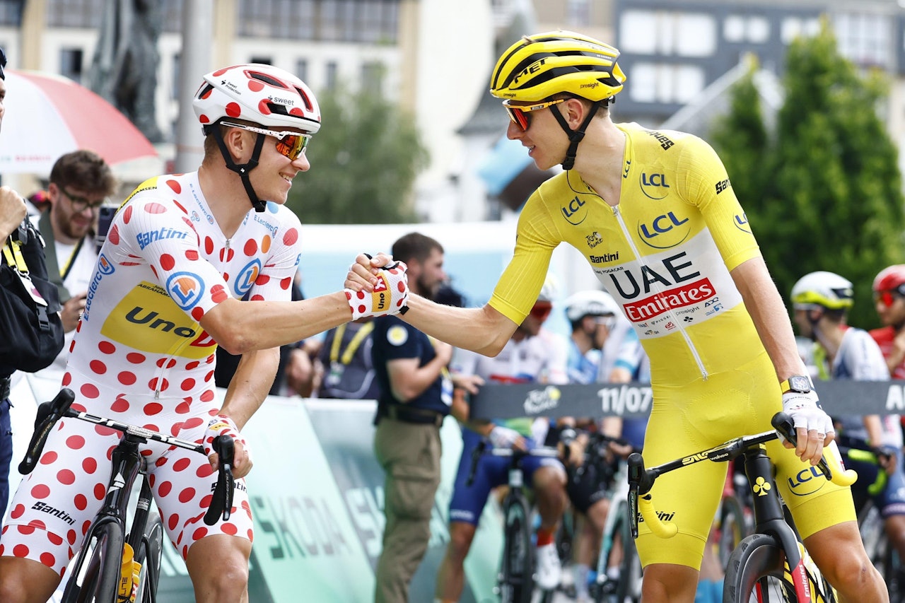 Jonas Abrahamsen og Tadej Pogacar før start torsdag. Foto: Cor Vos Jonas Abrahamsen og Tadej Pogacar før start torsdag. Foto: Cor Vos