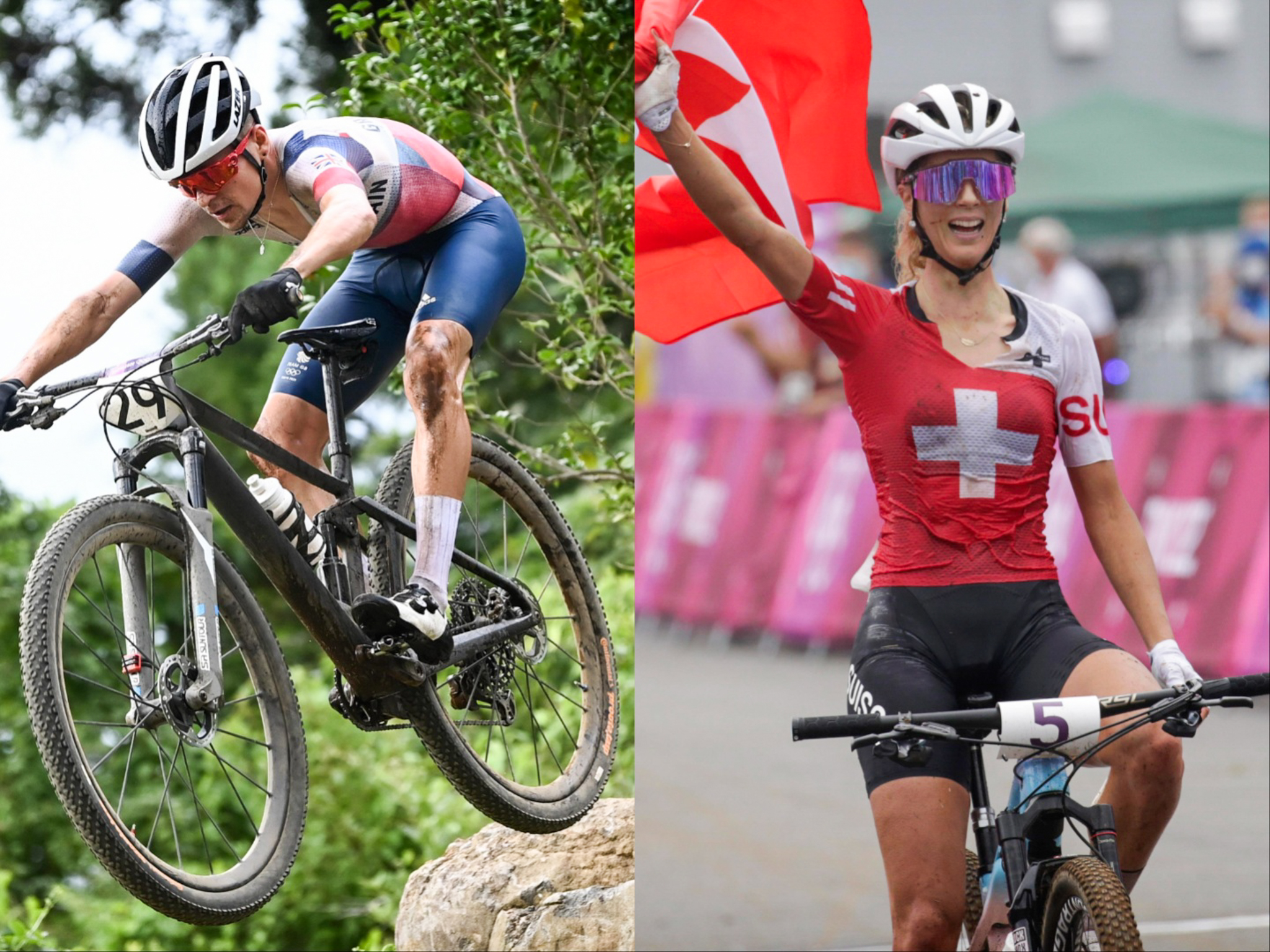 REGJERENDE MESTERE: Tom Pidcock og Jolanda Neff stakk av med gullene i Tokyo for tre år siden. Foto: Cor Vos