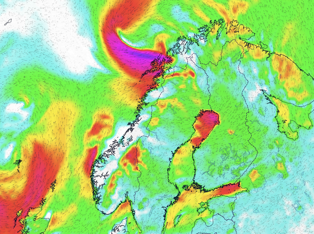 LØRDAG: Slik ser det ut lørdag kl 16:00. Skjermbilde: Windguru LØRDAG: Slik ser det ut lørdag kl 16:00. Skjermbilde: Windguru