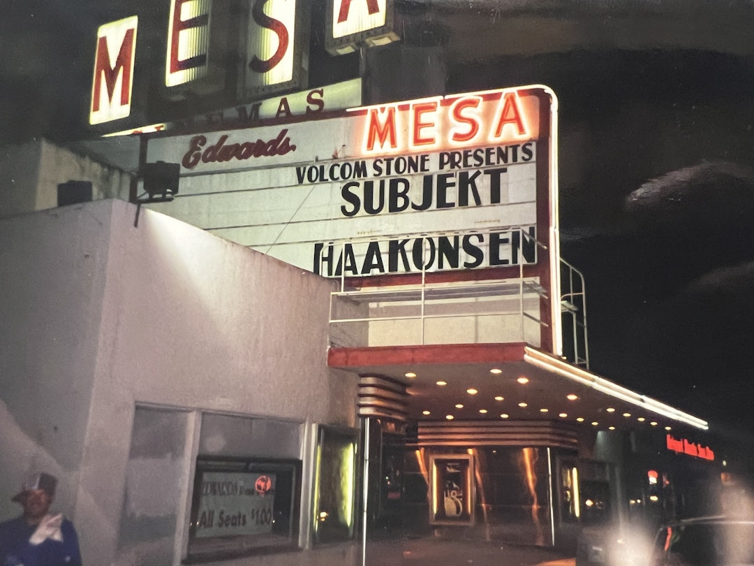 1996: The premiere of Subject Haakonsen took place at the Mesa Theater in Los Angeles in 1996. Photo Dave Seoane 1996: The premiere of Subject Haakonsen took place at the Mesa Theater in Los Angeles in 1996. Photo Dave Seoane