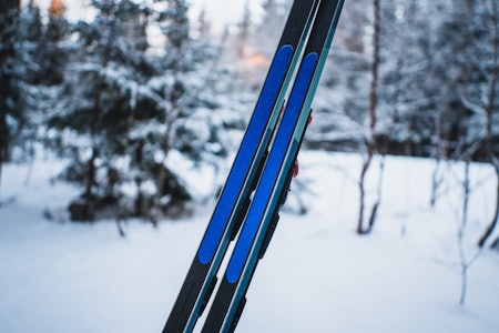 FELLESKI MED STÅKANT: Anbefalt lengde er det samme som med klassiske langrennsski, 15-20 cm lengre enn kroppslengde. Foto: Sigurd Ekeli Grimsby Madshus Fjelltech 44 med fell