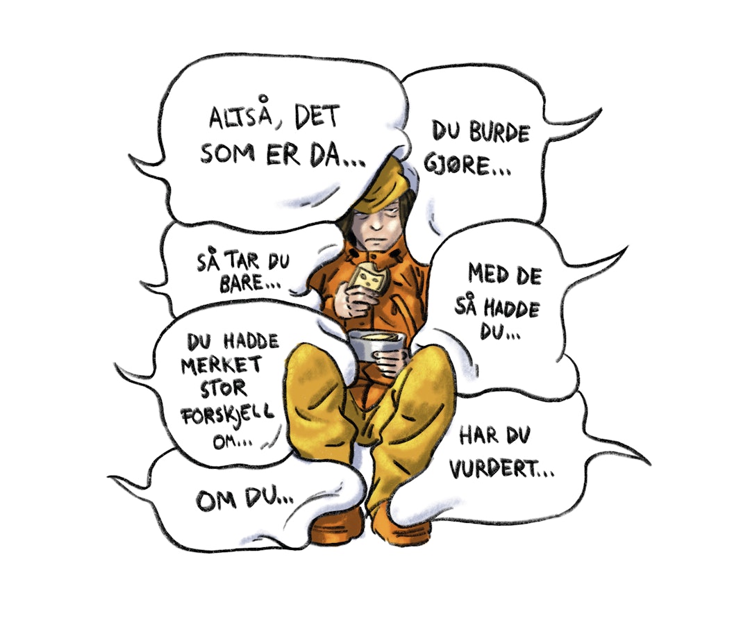 (Gode) råd er ikke alltid dyre...eller nødvendigvis ønsket. Illustrasjon. Didrik Andresen (Gode) råd er ikke alltid dyre...eller nødvendigvis ønsket. Illustrasjon. Didrik Andresen