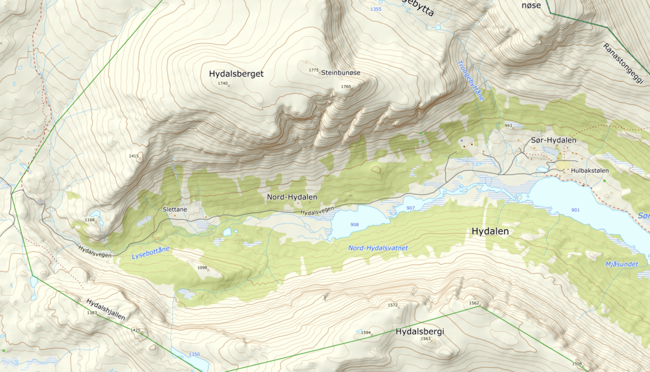 SKREDOMRÅDET: Politiet opplyser at skredet har skjedd øst for Hydalsberget. SKREDOMRÅDET: Politiet opplyser at skredet har skjedd øst for Hydalsberget.