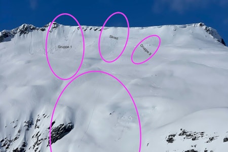 6. APRIL 2025: Skavlbruddet ble utløst av en gruppe på toppen, gruppe 3 var nær ved å bli truffet. Foto: Kenneth Olsen 6. APRIL 2025: Skavlbruddet ble utløst av en gruppe på toppen, gruppe 3 var nær ved å bli truffet. Foto: Kenneth Olsen