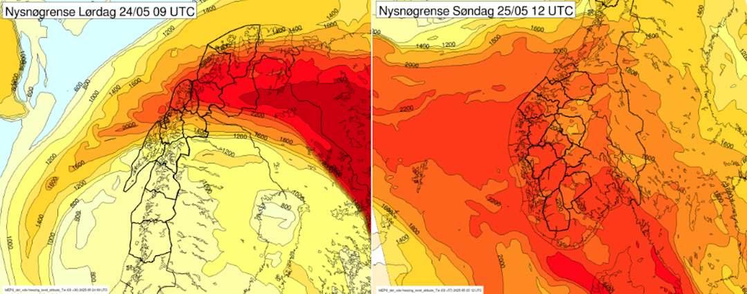 ØKENDE NYSNØGRENSE: Varme vil prege snøskredfaren til helga. Foto: Varsom ØKENDE NYSNØGRENSE: Varme vil prege snøskredfaren til helga. Foto: Varsom