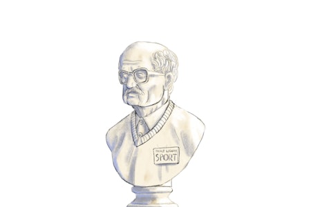 MANNEN I BUTIKKEN: Inne i klatrebutikken, mellom stabler av dynamiske tau og skrukarabinere, sto en eldre herre med bart og skinnsandaler. Han så på meg. Jeg så på ham, skriver Eivind Eidslott. Illustrasjon: Didrik Andresen finale ligure sport