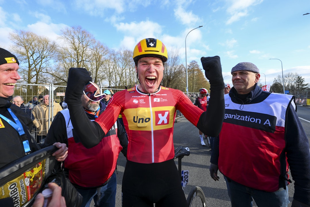 UNO-X' STØRSTE: Søren Wærenskjold med en historisk seier for Uno-X Mobility i Omloop Het Nieuwsblad. Foto: Cor Vos UNO-X' STØRSTE: Søren Wærenskjold med en historisk seier for Uno-X Mobility i Omloop Het Nieuwsblad. Foto: Cor Vos