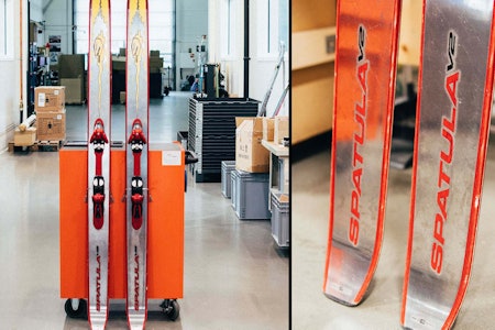 VOLANT SPATULA V2: To entusiaster i Oppdal deler på dette spesielle skiparet. Volant Spatula var 186 cm lange, med mål 120–125–115 mm – bredest på midten. Foto: Kristoffer Kippernes VOLANT SPATULA V2: To entusiaster i Oppdal deler på dette spesielle skiparet. Volant Spatula var 186 cm lange, med mål 120–125–115 mm – bredest på midten. Foto: Kristoffer Kippernes