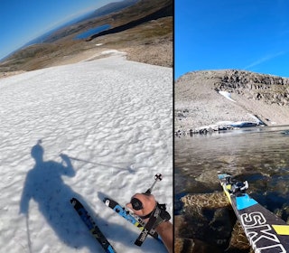 SKI OG BAD: Etter å ha satt de siste svingene i Trollheimen 7. september tok Bård Smestad et bad på 1165 meters høyde – og fullførte sin 73. måned på ski på rad. SKI OG BAD: Etter å ha satt de siste svingene i Trollheimen 7. september tok Bård Smestad et bad på 1165 meters høyde – og fullførte sin 73. måned på ski på rad.