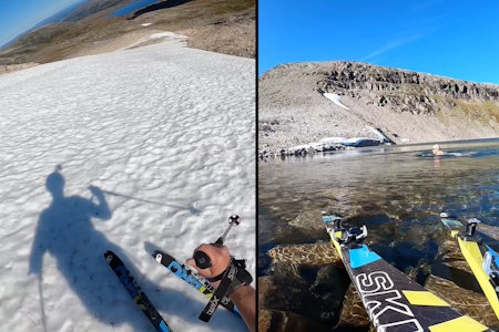 SKI OG BAD: Etter å ha satt de siste svingene i Trollheimen 7. september tok Bård Smestad et bad på 1165 meters høyde – og fullførte sin 73. måned på ski på rad. SKI OG BAD: Etter å ha satt de siste svingene i Trollheimen 7. september tok Bård Smestad et bad på 1165 meters høyde – og fullførte sin 73. måned på ski på rad.