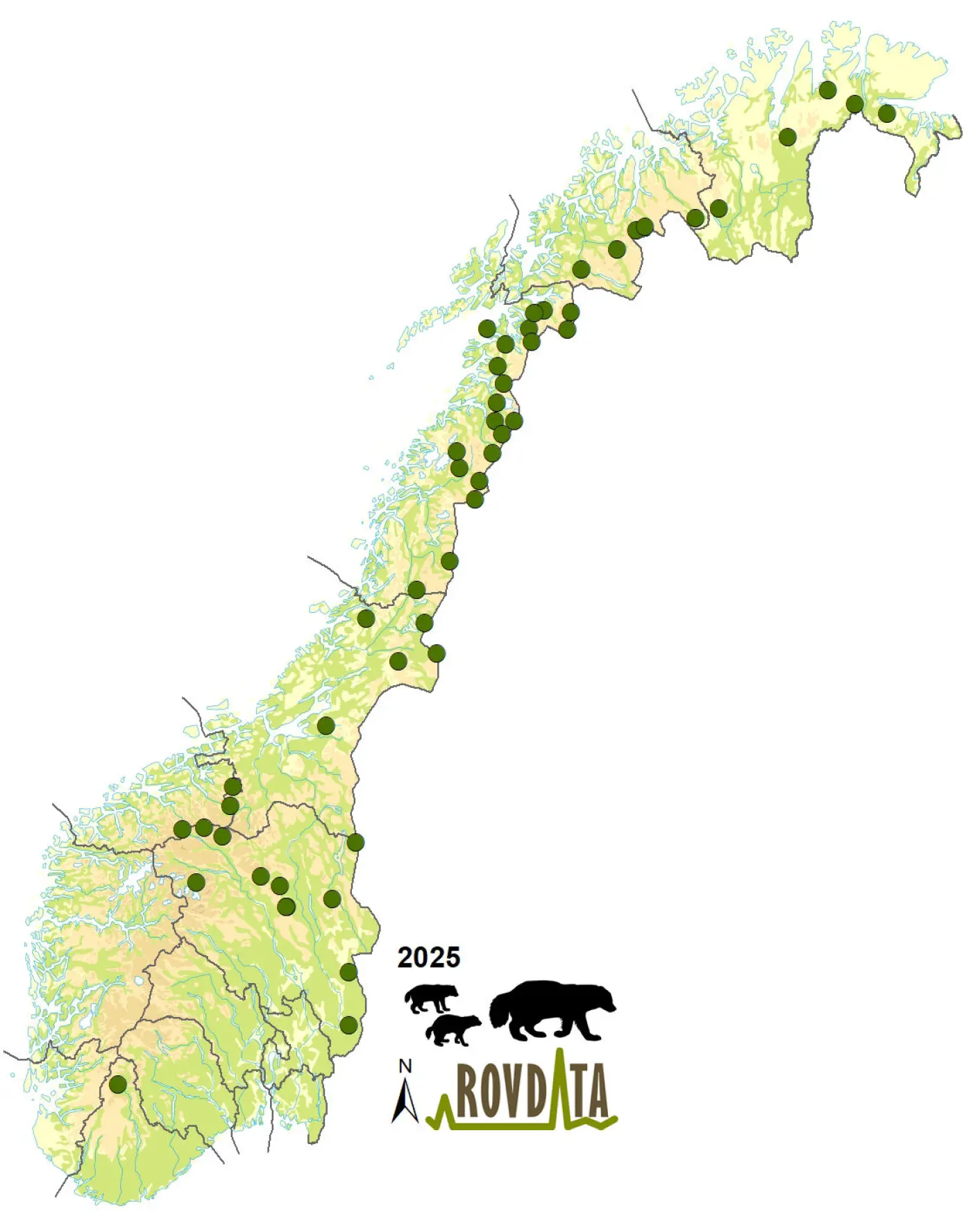 Grafisk oversikt over jervekull i Norge