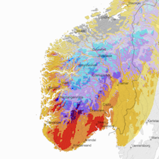 VINTER I HØYDEN: Skjermbilde fra SeNorge.no viser modellert nysnø for lørdag. Blåfargene indikerer snø. VINTER I HØYDEN: Skjermbilde fra SeNorge.no viser modellert nysnø for lørdag. Blåfargene indikerer snø.