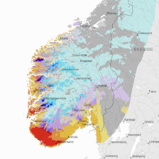 LAVTRYKKSAKTIVITET: Et værsystem utenfor Island presser vind fra sør og sørger for en god del nedbør i Sør-Norge. Skjermdum: Senorge.no LAVTRYKKSAKTIVITET: Et værsystem utenfor Island presser vind fra sør og sørger for en god del nedbør i Sør-Norge. Skjermdum: Senorge.no