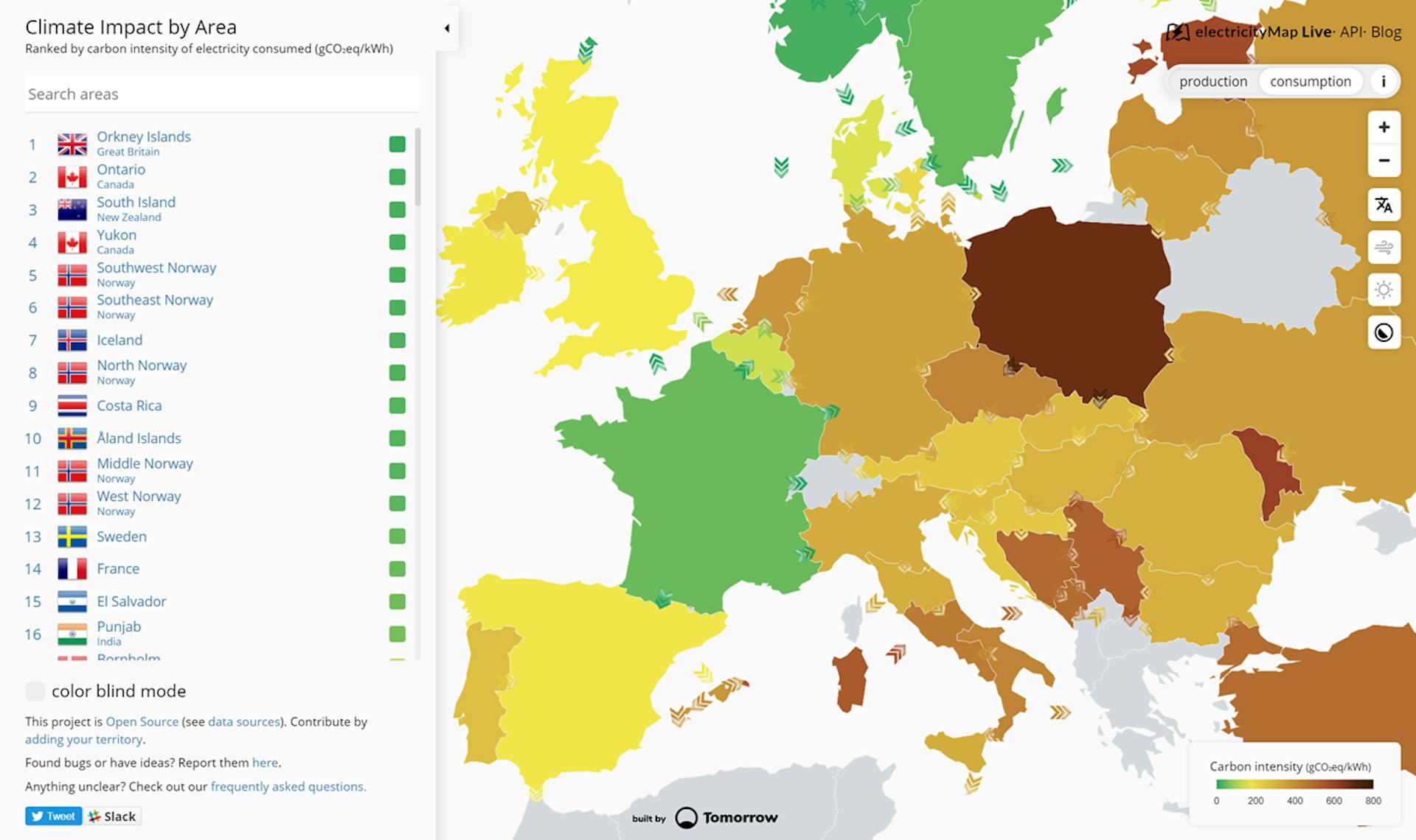 green-software-foundation-Electricity-map-of-Europe-showing-clean-and-dirty-electricity-by-nation