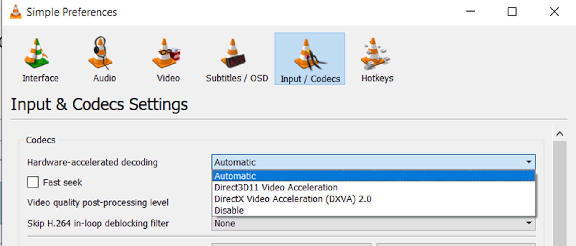 green-software-foundation-screenshot-on-choosing-hardware-acceleration-in-VLC-input-and-codecs-settings