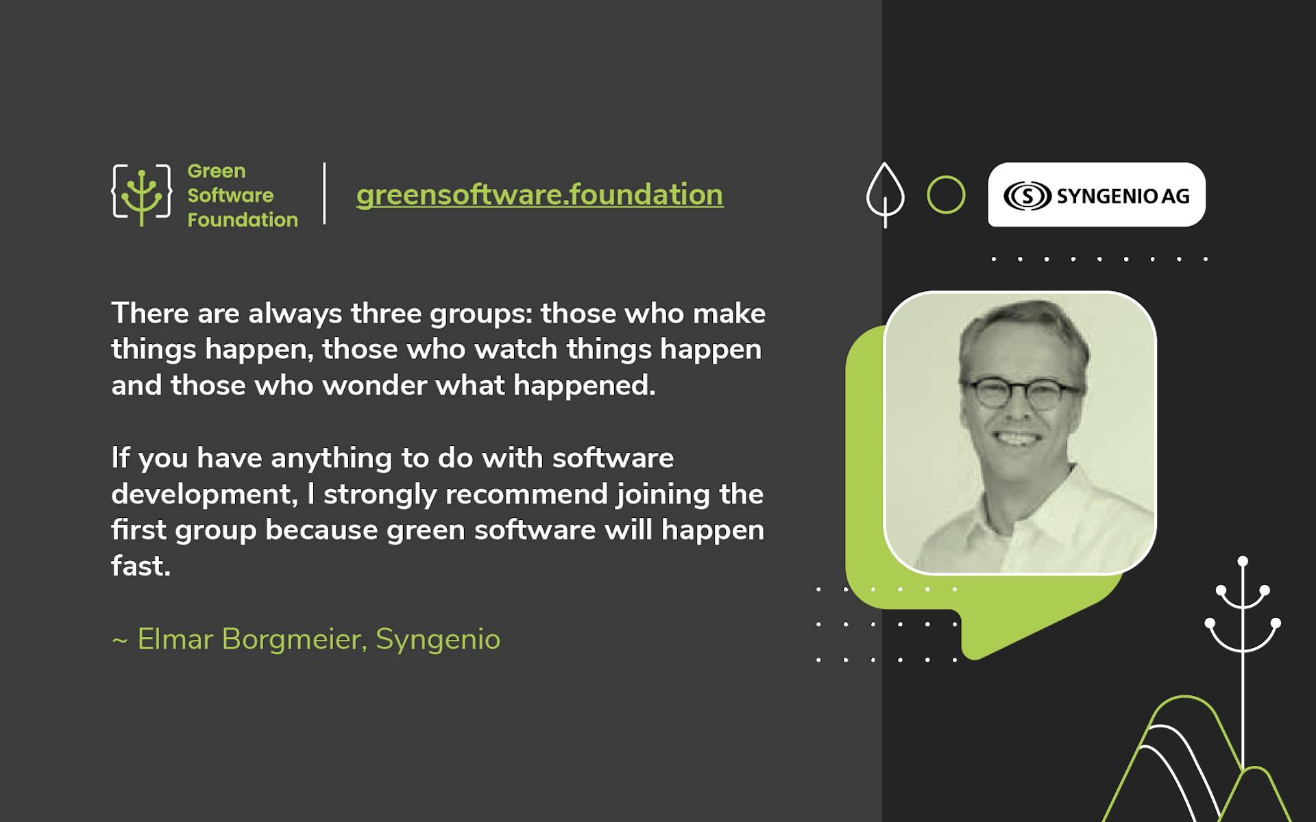 Meet Elmar Borgmeier, Green Software Foundation Organisation Lead for SYNGENIO AG