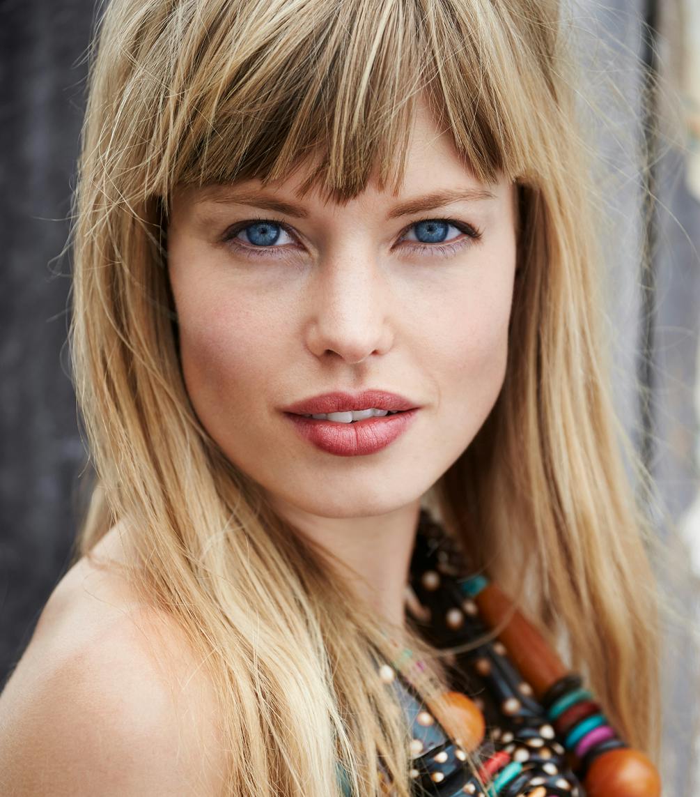 blonde model with blue eyes